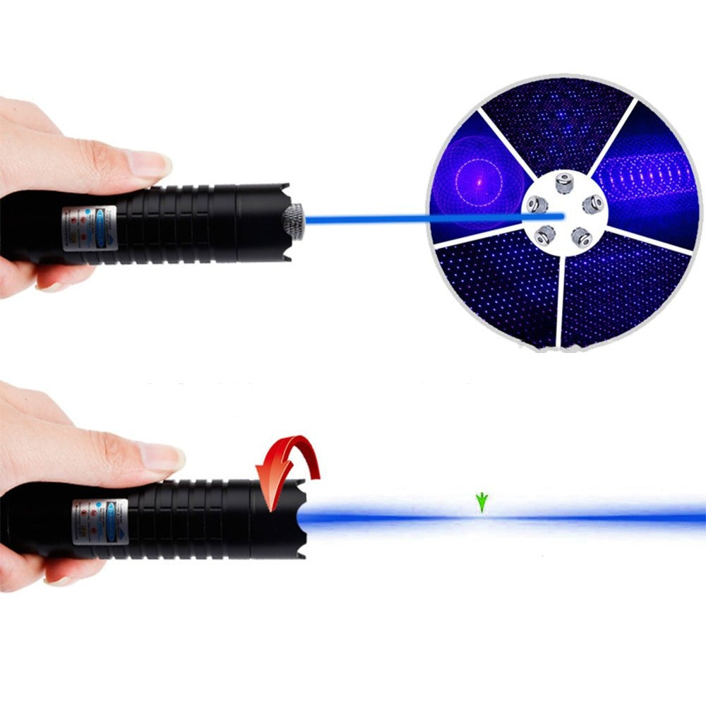 Krachtige Blauwe Laserpen 450nm met Verstelbare Focus en Thermische Ontstekingsfunctie | Tactisch Bereik 5000m+ | Aluminium Behuizing | Oplaadbaar met 2x 16340 Batterijen | Sansoti