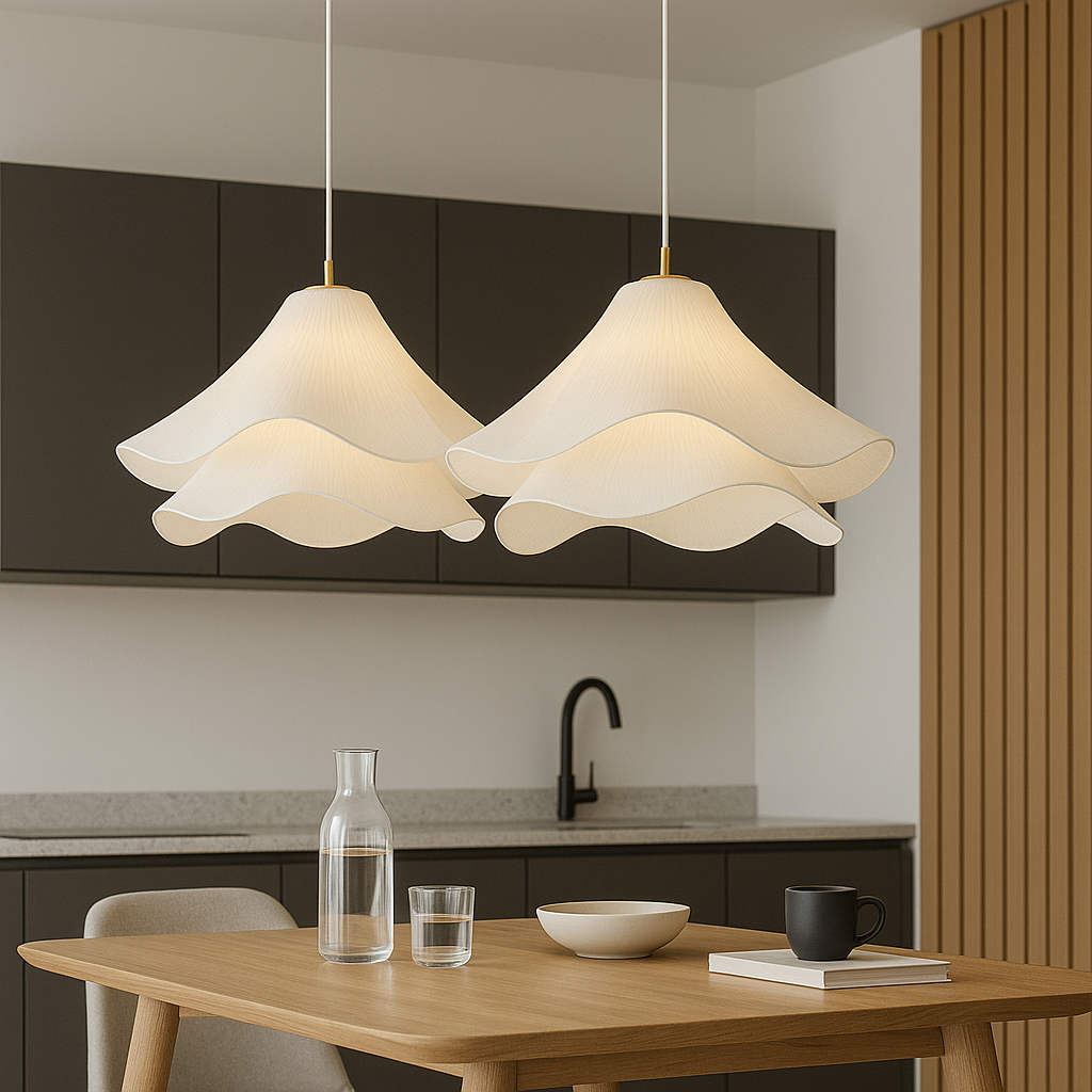 Etherule Blumen-Hängeleuchte Stoff Metall Beige Esszimmer Hängeleuchte Geschichtetes Design Stimmungslicht Moderne Hängeleuchte | Restfield