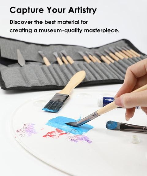 Pinselset 24-teilig mit Palettenmesser Nylonpinsel für Acryl-, Aquarell- und Ölfarben Hobby Kreatives Malen | Sansoti