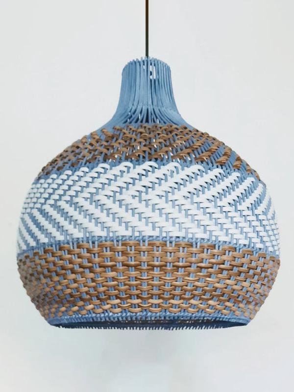 Handgeweven Rotan Hanglamp Blauw Vintage Kap Eetkamer Keuken Woonkamer Scandinavisch Lichtarmatuur | Sansoti