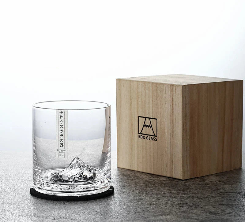 Japans Whiskeyglas met IJsberg Reliëf 300ml Hittebestendig Glas Handgemaakt Tumbler voor Whisky en Cocktails Premium Drinkglas in Houten Geschenkdoos Scandinavische Barware | Sansoti