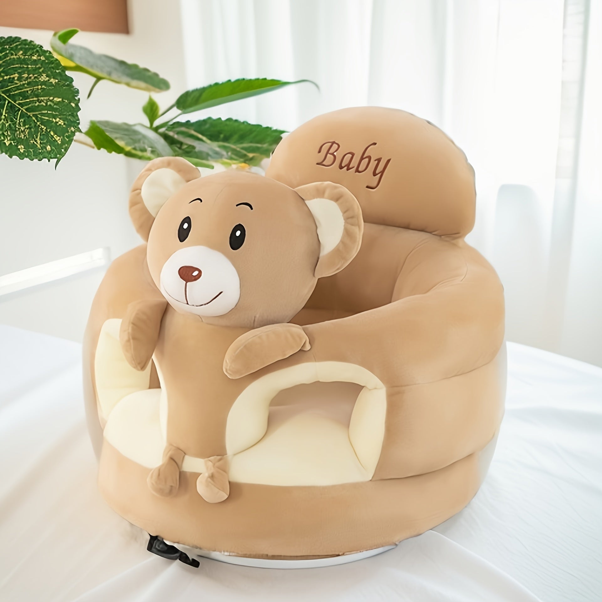 Zachte Babyzitbank voor Eerste Zit- en Staavonturen Pluche Veiligheid Comfort Kamer 0-12 Maanden Groen Grijs | Sansoti