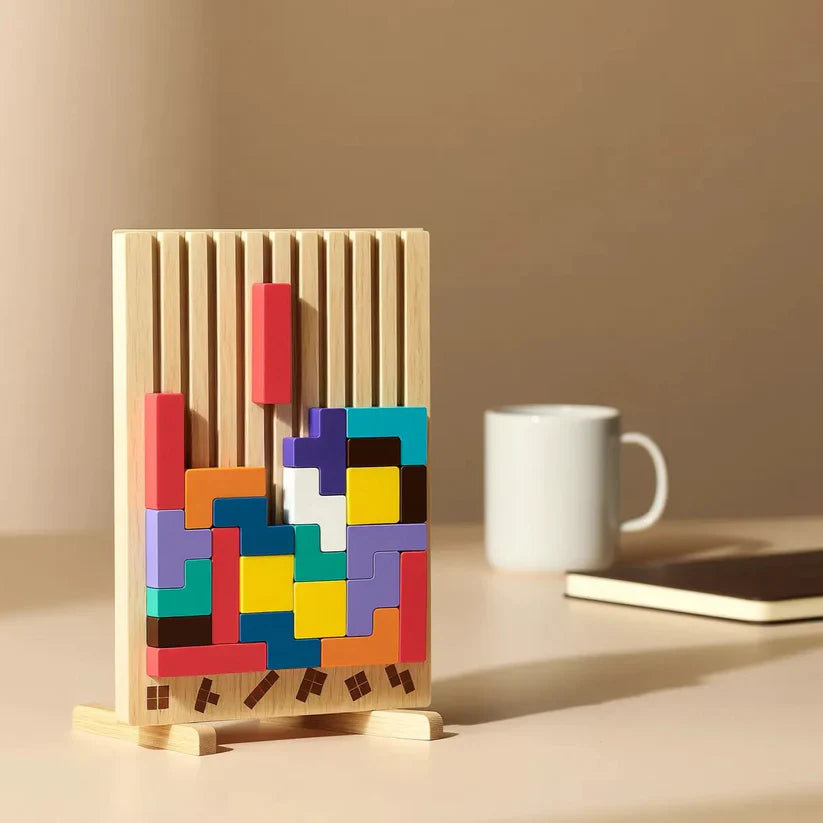Houten Tetris Puzzel 31.5x19.8cm Ecokleuren Bureau Blokpuzzel Tangram Breinbreker Volwassenen Kinderen Kantoor Cadeau Speelgoed | Sansoti