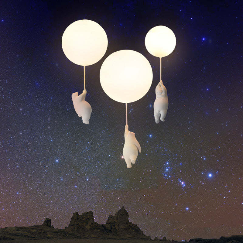 Verspielte LED-Deckenleuchte mit Bärenballon, Weiß, Kinderzimmer, Babyzimmer, Wohnbereich, Resina-Acryl, kreative Beleuchtung | Sansoti