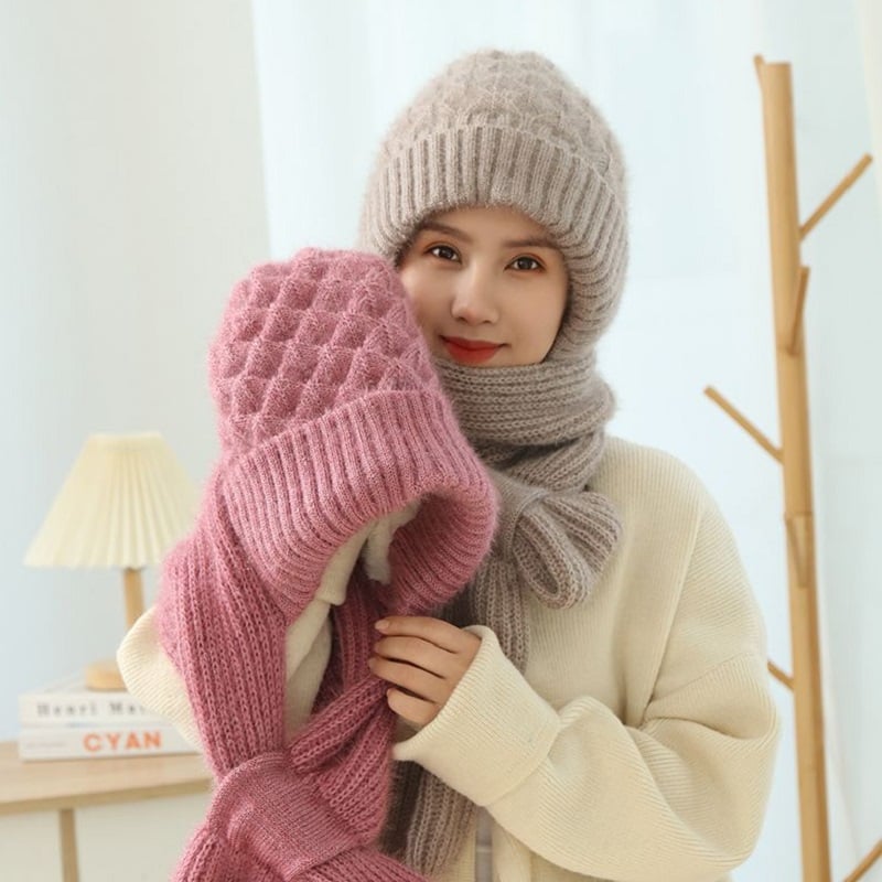 Wintermütze mit Gesichts- und Ohrwärmern Fleece-gefüttert Winddicht Gestrickt Unisex-Winteraccessoire | Sansoti