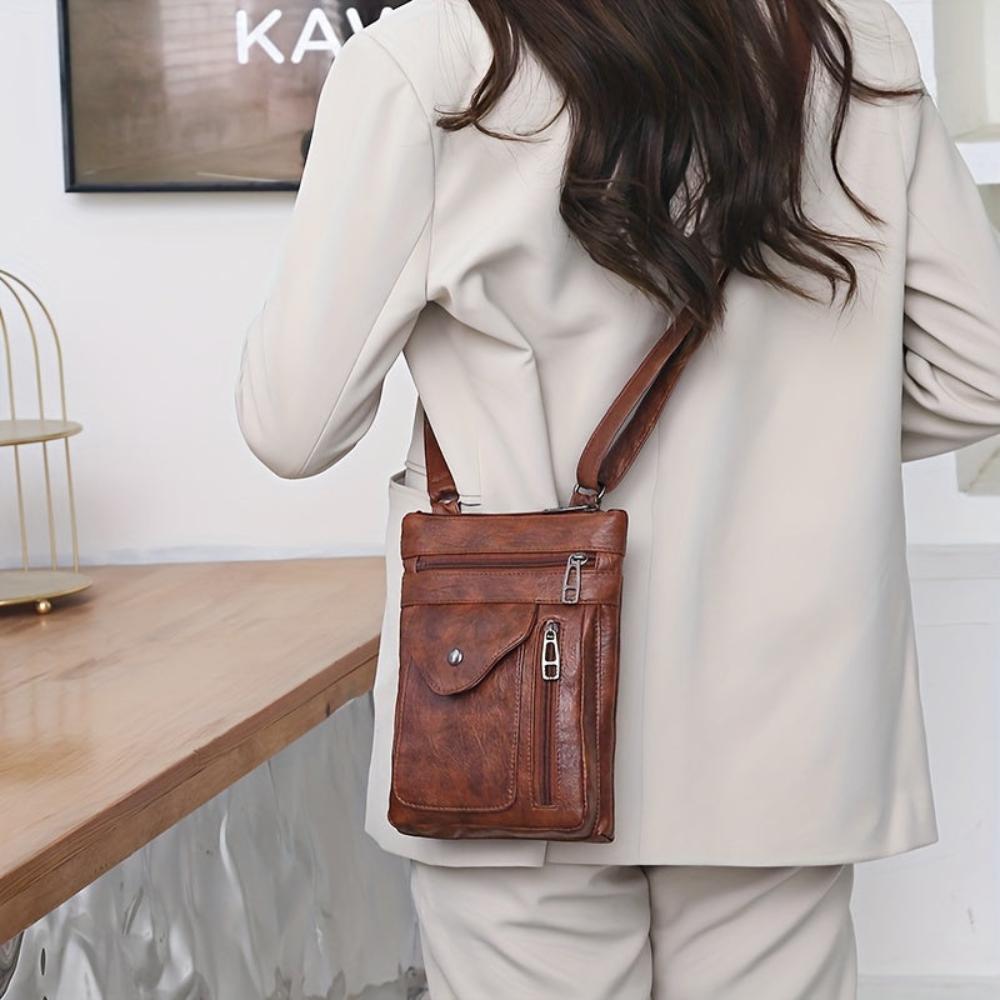 Vintage Schoudertas Retro Crossbody Kunstleer Dames Compacte Handtas Verstelbare Riem Casual Stijl Dagelijks | Sansoti