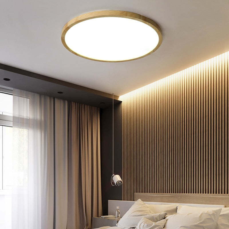 Round Wooden Ceiling Light LED Dimmable Modern Scandinavian Design for Living Room Bedroom Study | Sansoti