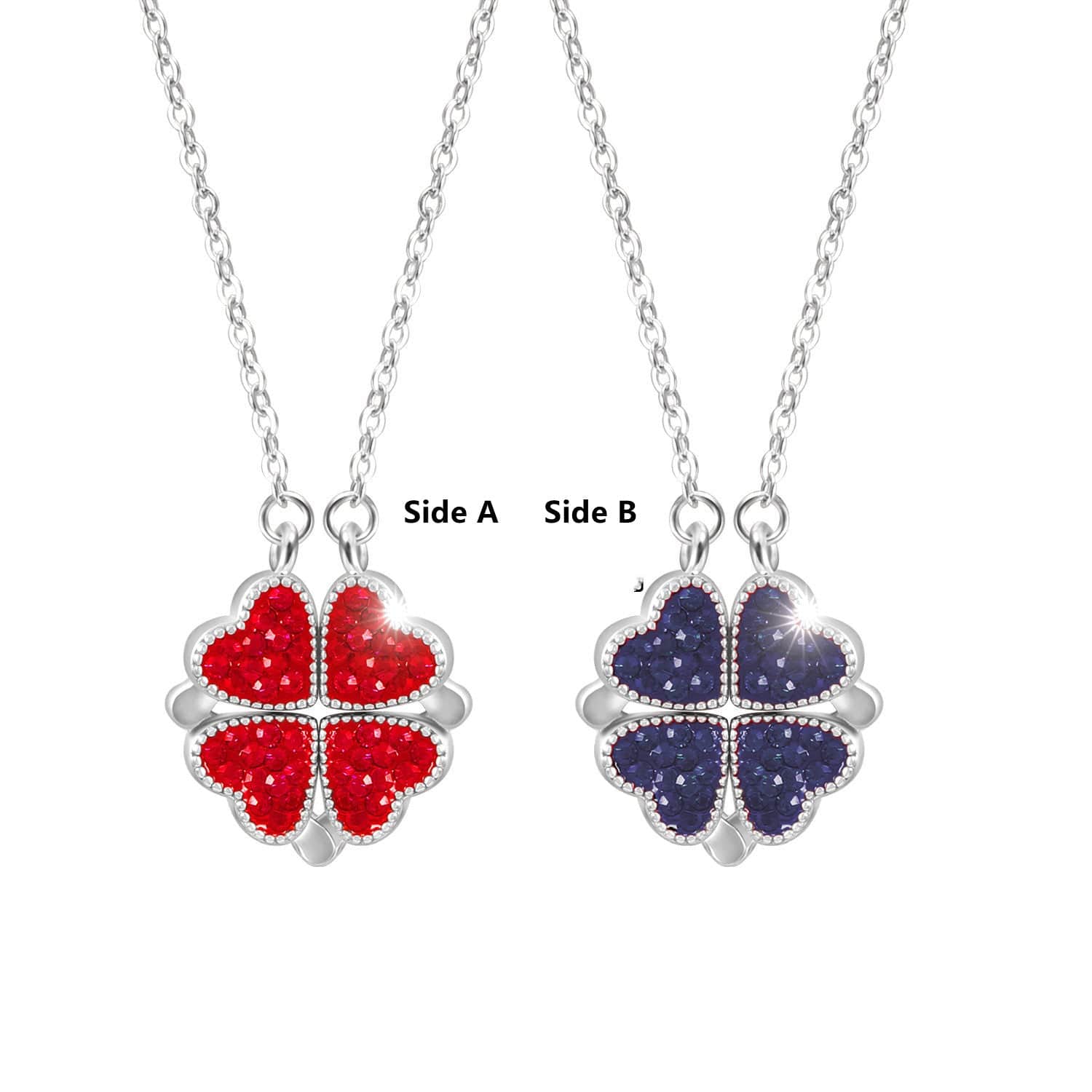 Wendbare silberne Herzkette, doppelseitiger magnetischer Blumenanhänger, elegantes Schmuckgeschenk für Frauen | Sansoti