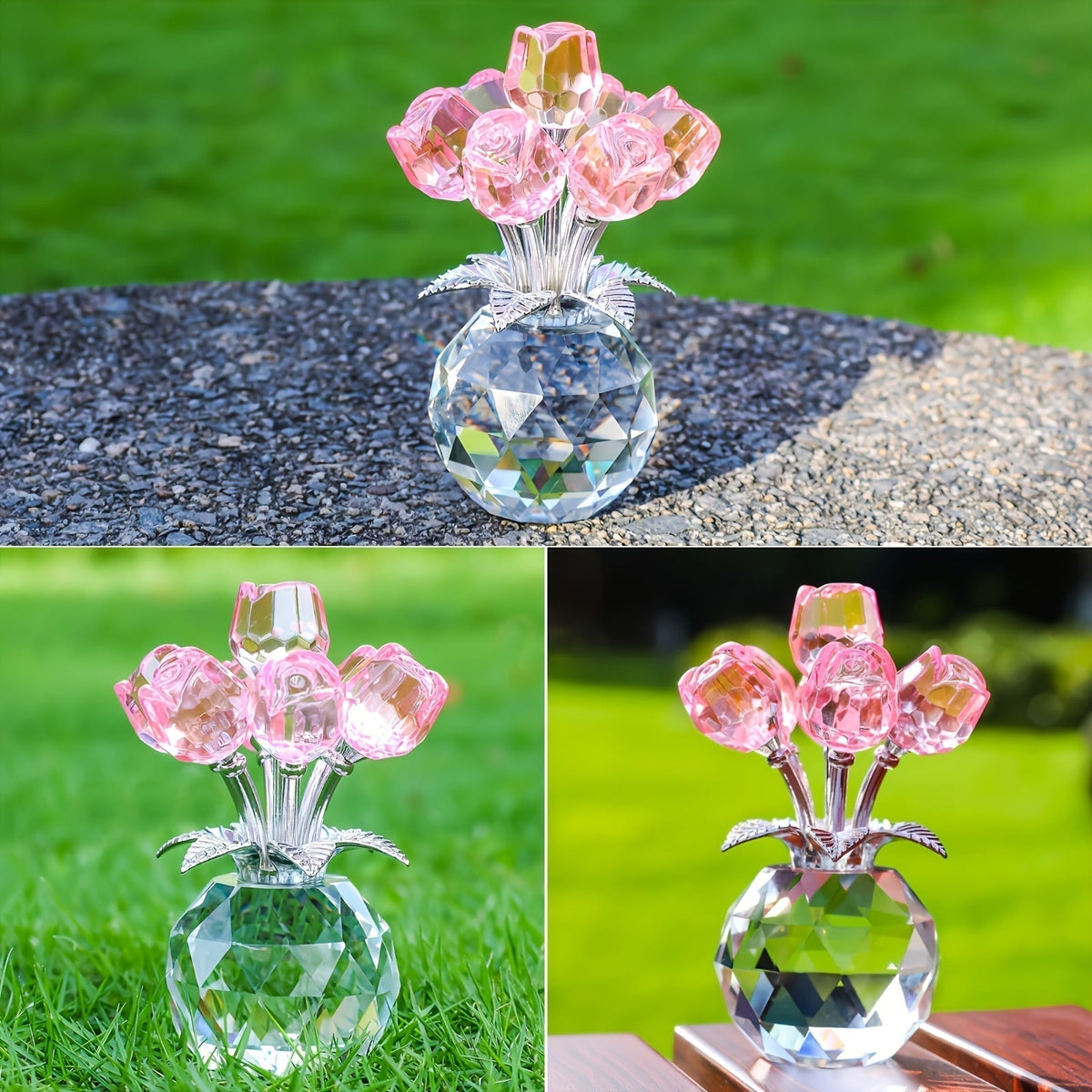 Kristall-Rosenstrauß Dekorative Kunstblumen Vasenaccessoire Interieur Wohnzimmer Zeitlose Geschenkidee | Sansoti