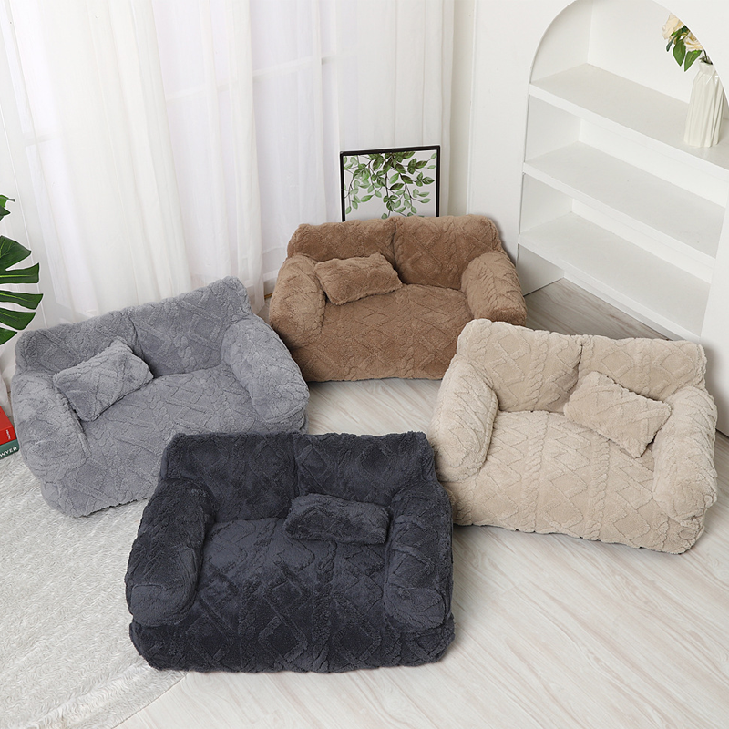 Pluche Hondenmand met Verhoogde Rand Beige Khaki Grijs Zwart Rustgevend Kussen S M L Katoenvulling | Sansoti