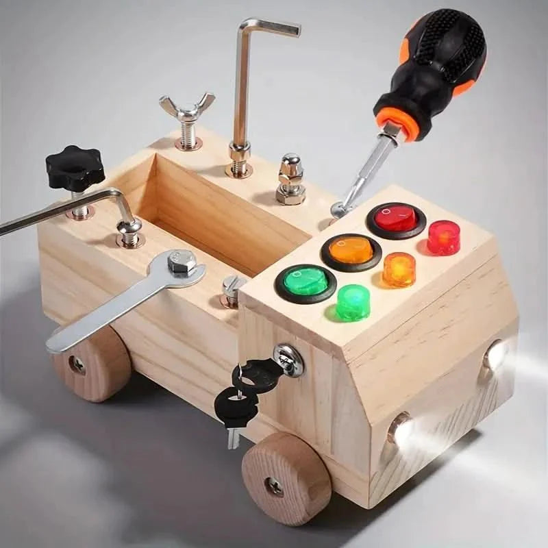 Busy Board Hout Montessori Fijne Motoriek Peuter Educatief Speelgoed LED | Sansoti