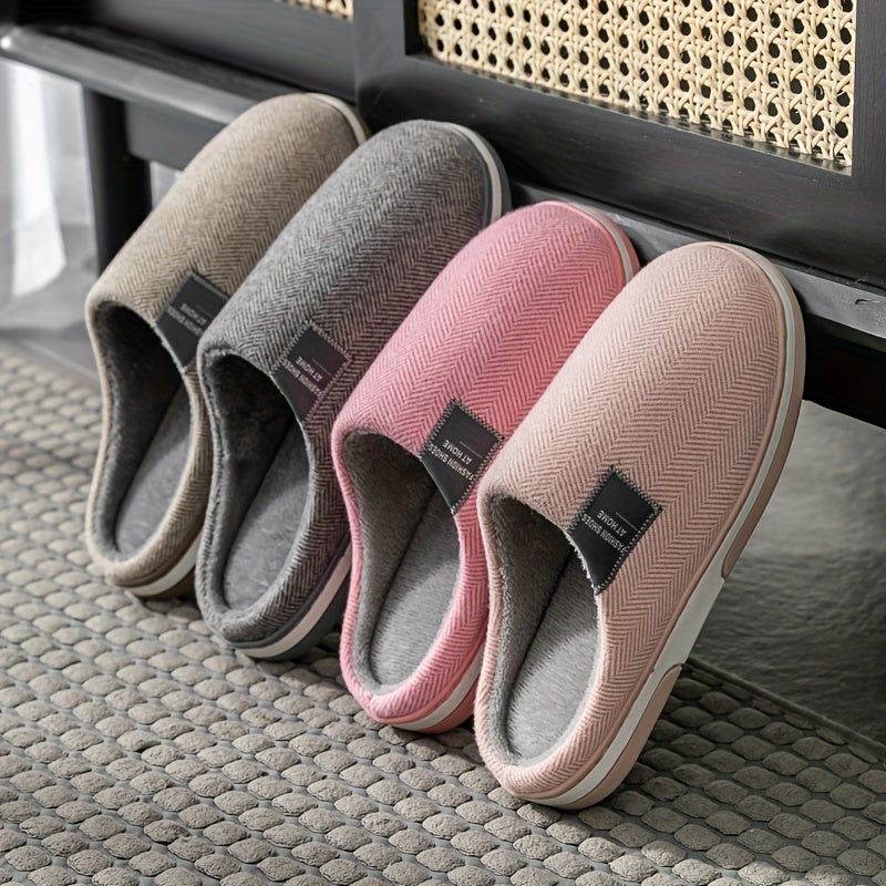 Men's Slippers with Herringbone Pattern, Warm Plush Lining, Non-Slip Sole, Comfortable House Footwear for Winter | Sansoti
