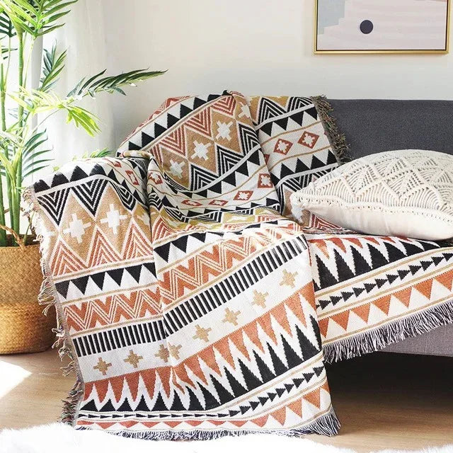 Überwurfdecke Jacquard Gewebt Fransen Bunt Baumwolle Polyester Warm Weich | Restfield