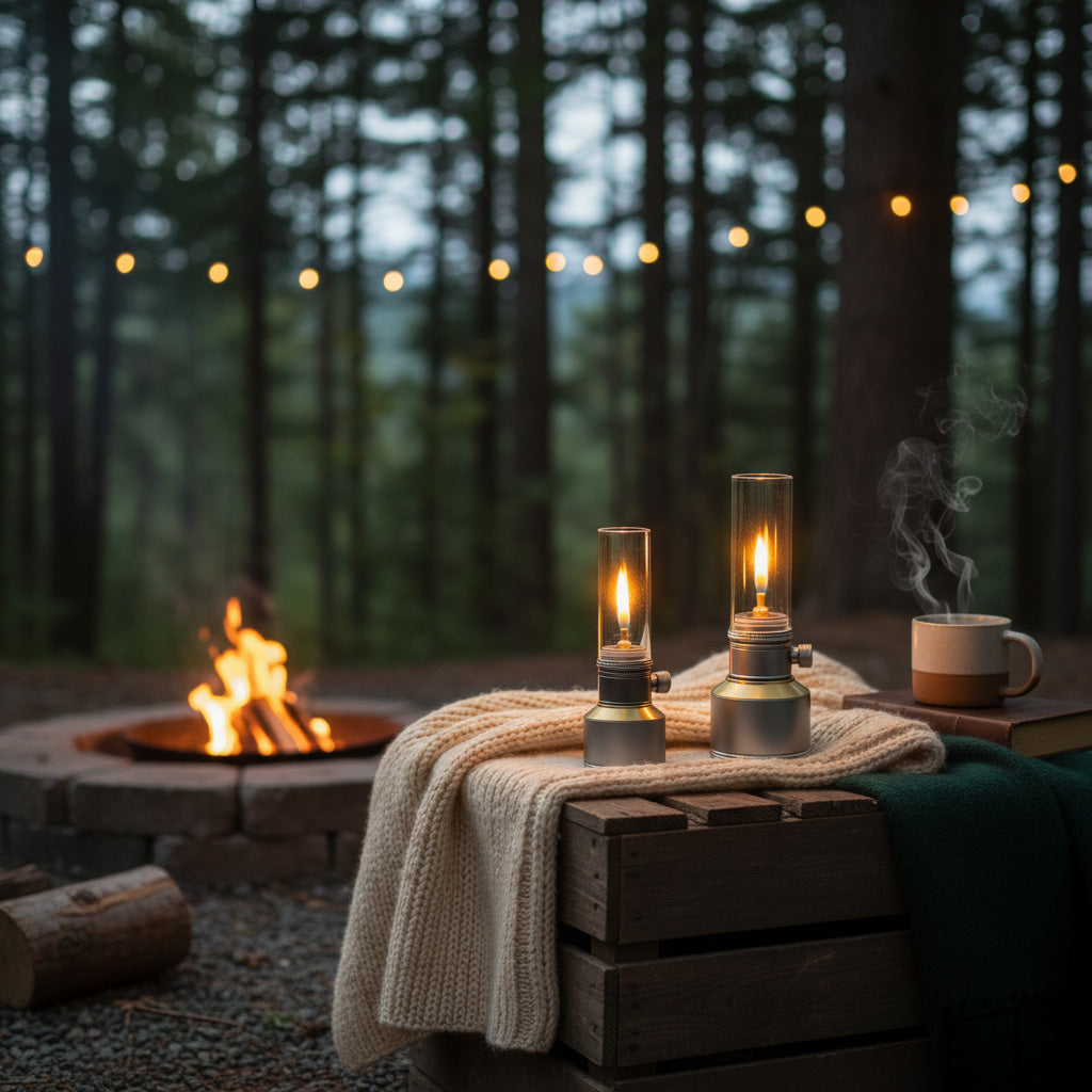 Vintage Campinglamp op Butaan met Verstelbare Vlam – Compact Buitenlicht voor Wandelaars en Avonturiers | Sansoti
