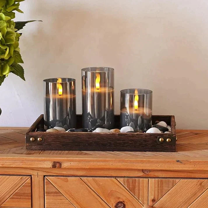 Wireless LED Candle Set of 3 Flame Effect Remote Control Timer Warm White Ambient Lighting Living Room Decoration | Sansoti