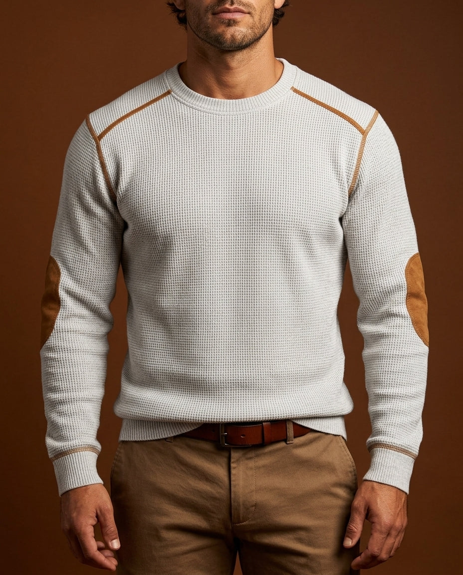 Pull homme en maille texturée avec coudières, confortable, chaud, décontracté, maille de qualité, vêtement d’hiver | Sansoti