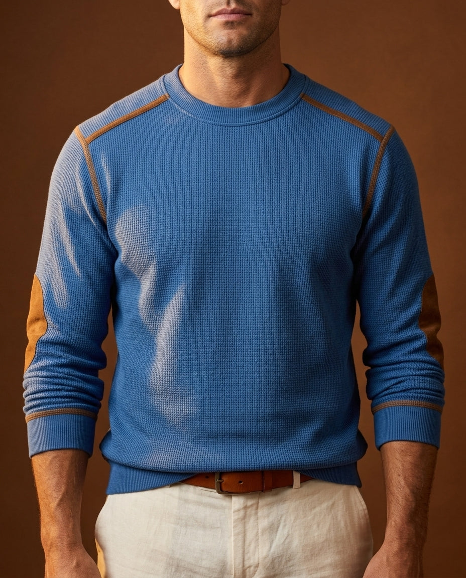 Pull homme en maille texturée avec coudières, confortable, chaud, décontracté, maille de qualité, vêtement d’hiver | Sansoti