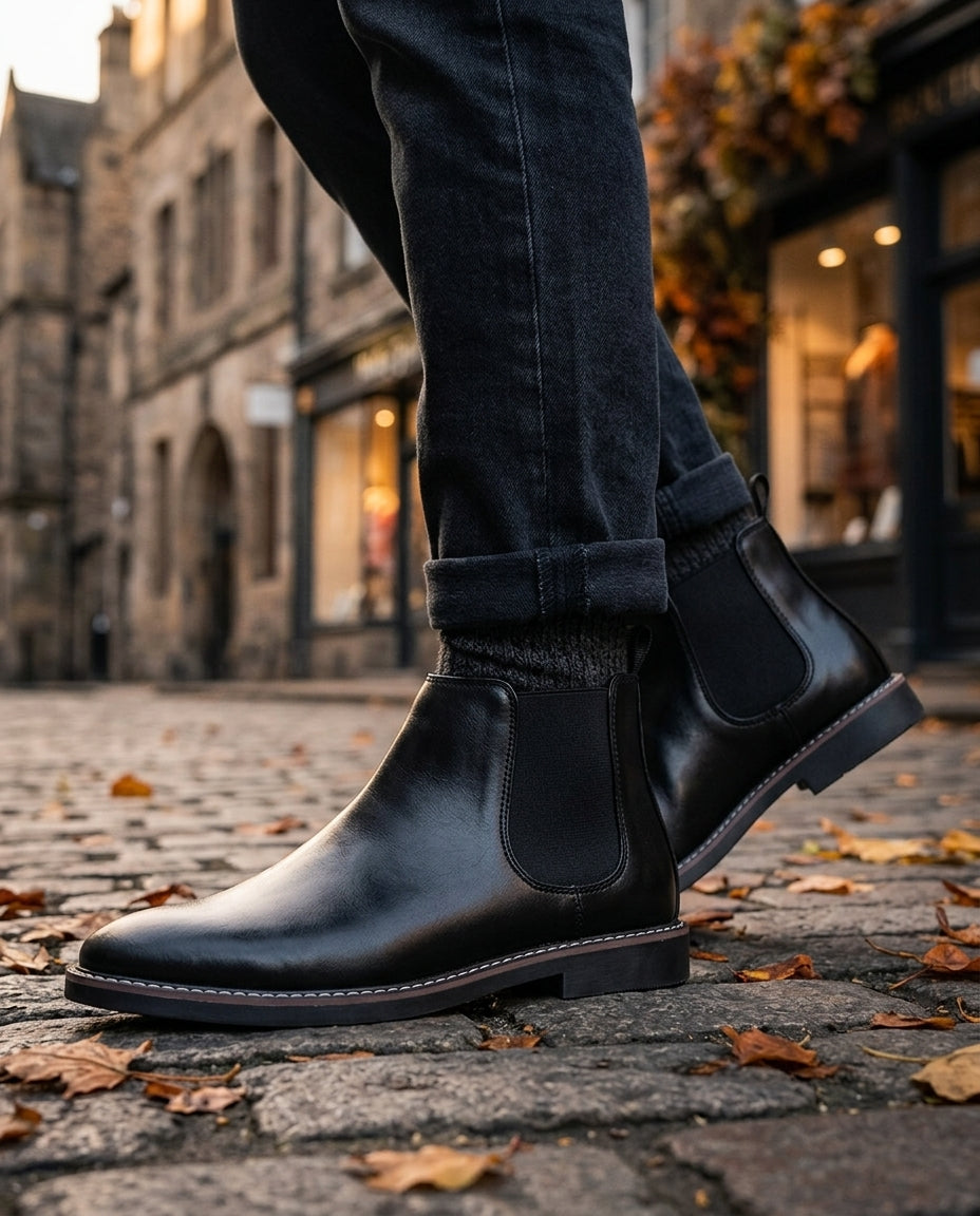 Men's Chelsea Boots Faux Leather Elastic Side Timeless Design Elegant Versatile Comfortable Boots | Sansoti