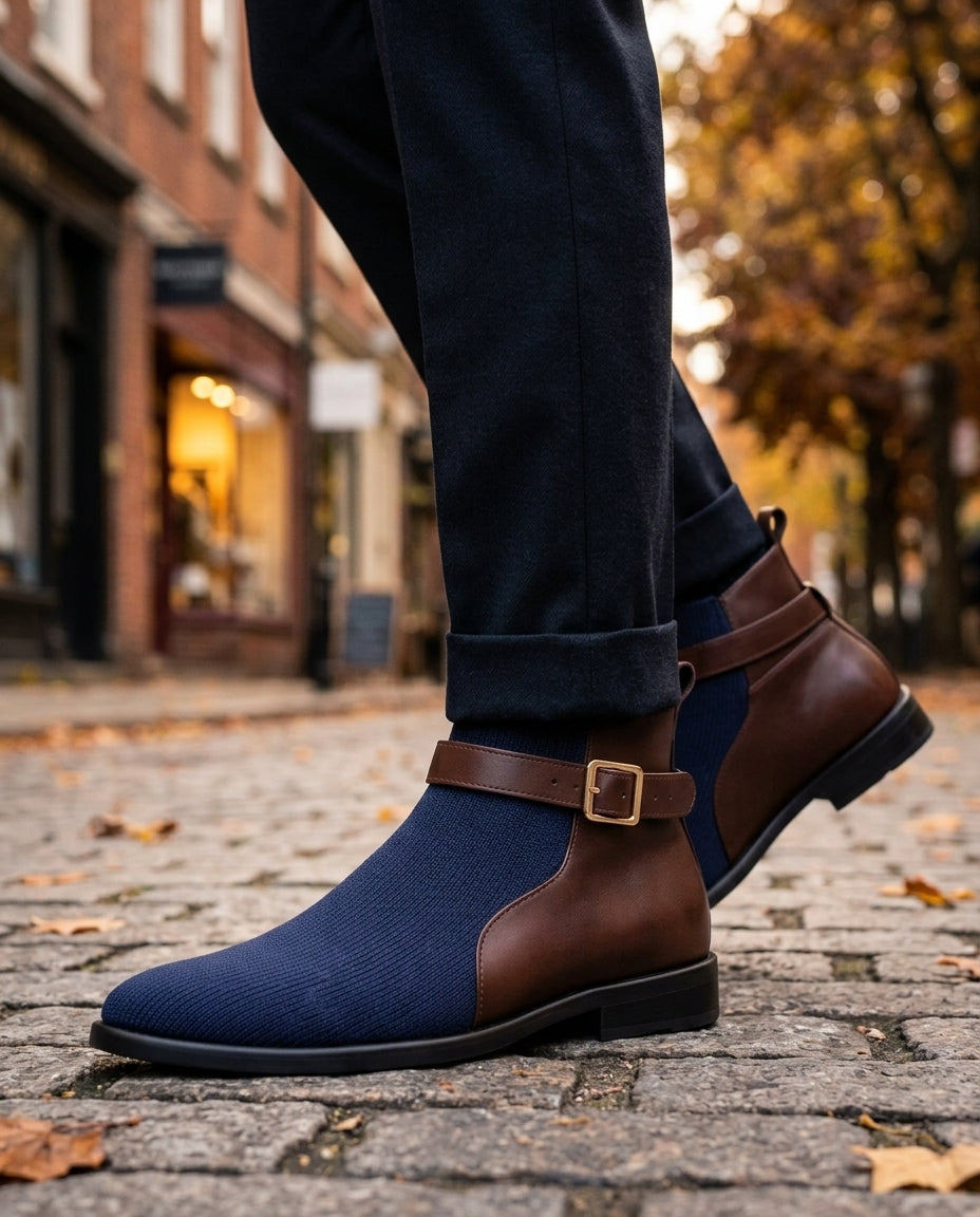 Leather Chelsea Boots with Orthopedic Footbed, Elastic Side Panels, Slip-On Style, Men's Boots for Everyday Wear | Sansoti