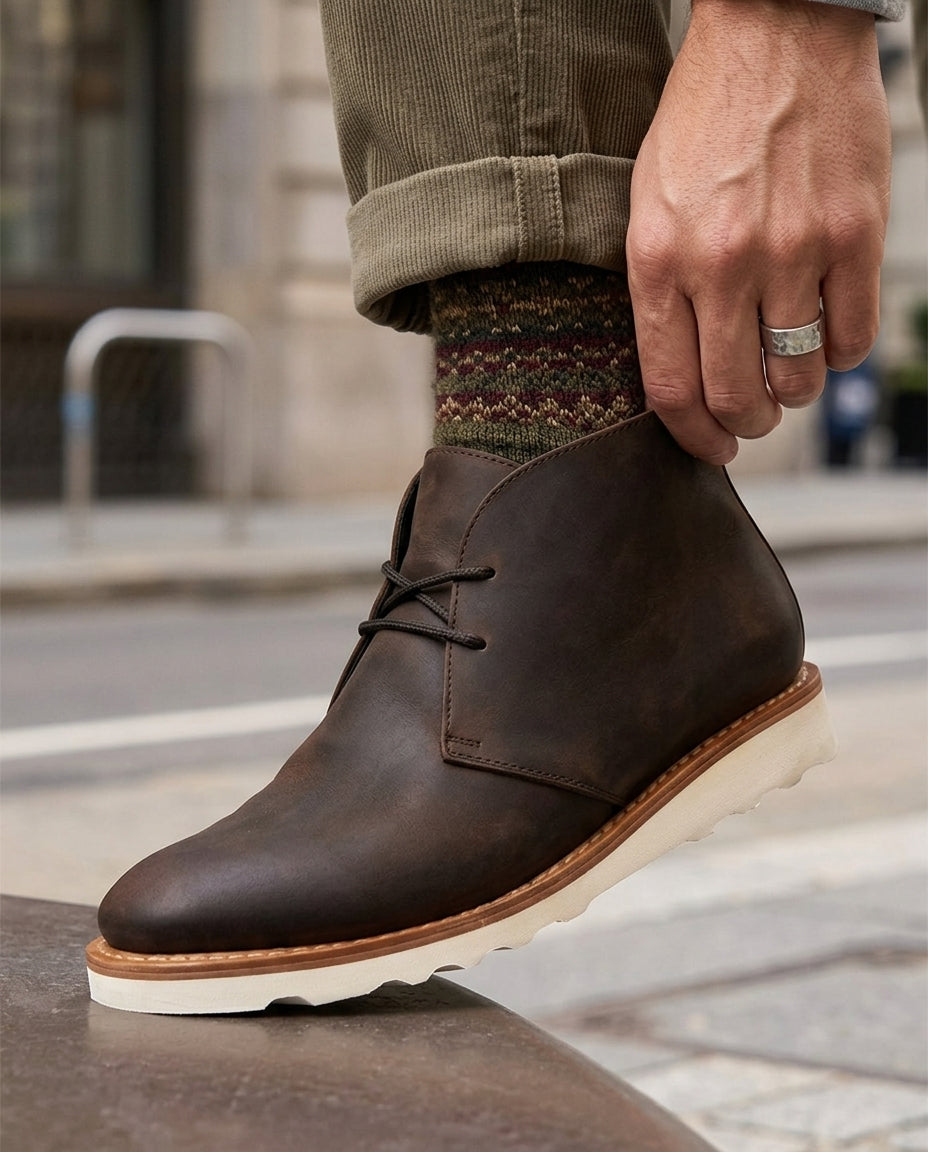 Herren-Stiefeletten aus handgenähtem Leder, gefütterte Chukka-Boots mit stoßdämpfender Sohle für den Alltag | Sansoti