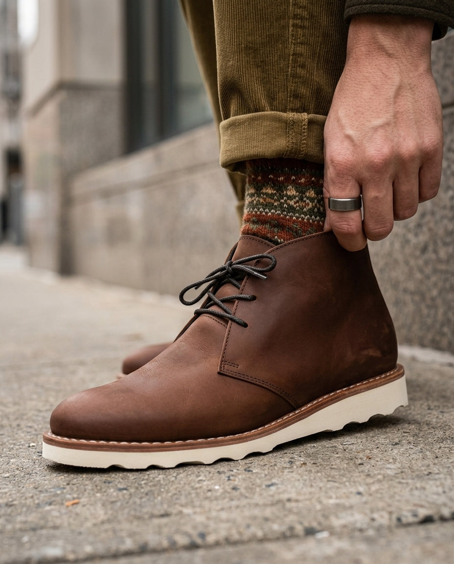 Herren-Stiefeletten aus handgenähtem Leder, gefütterte Chukka-Boots mit stoßdämpfender Sohle für den Alltag | Sansoti
