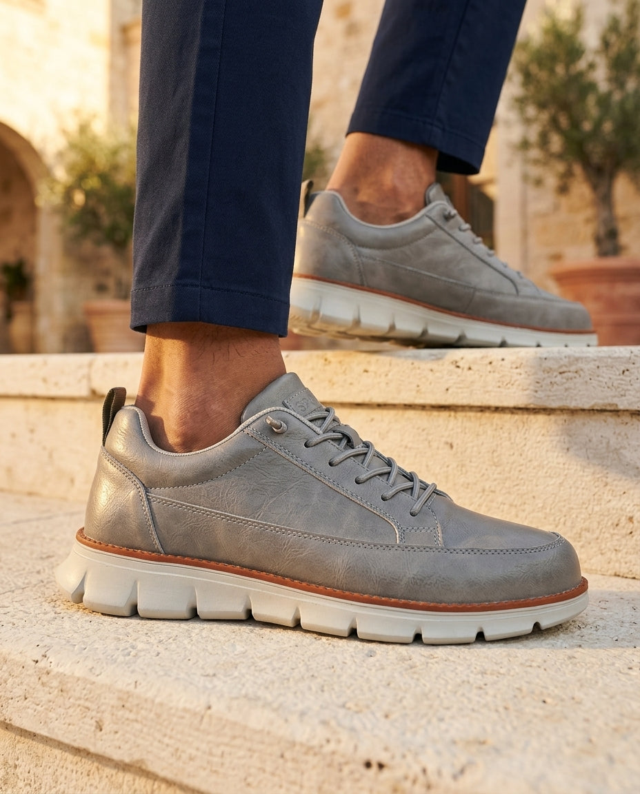 Męskie skórzane sneakersy ortopedyczne z amortyzacją wstrząsów, zapewniające komfort podczas biegania, spacerów i codziennego użytkowania | Sansoti
