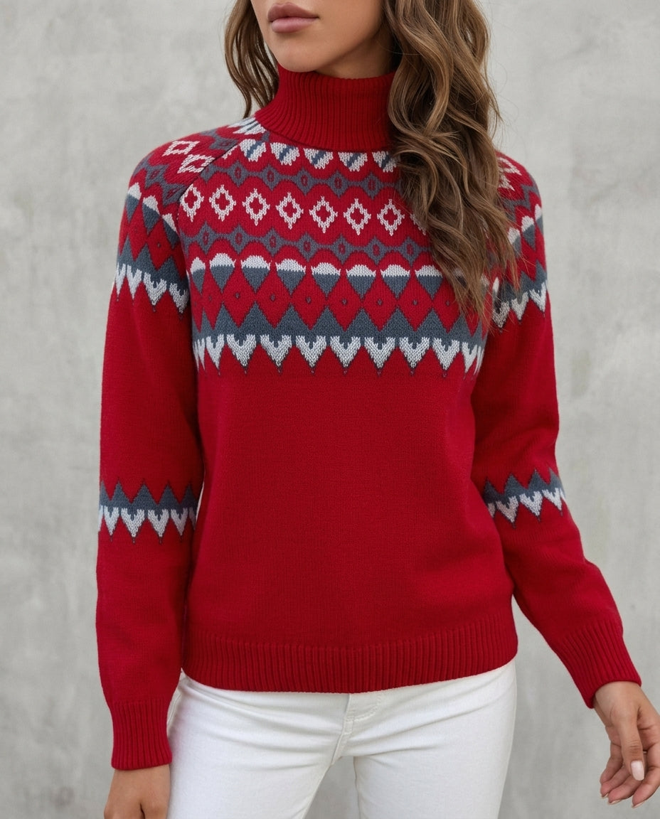 Pull à col roulé pour femme, motif Fair Isle, tricot en laine, chaud, style hivernal scandinave | Pull à col roulé tricoté | Sansoti