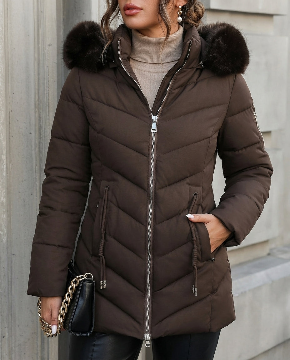 Gewatteerde Winterjas voor Dames met Afneembare Capuchon Taillekoord Warm Stijlvol Winterkleding Jas | Sansoti