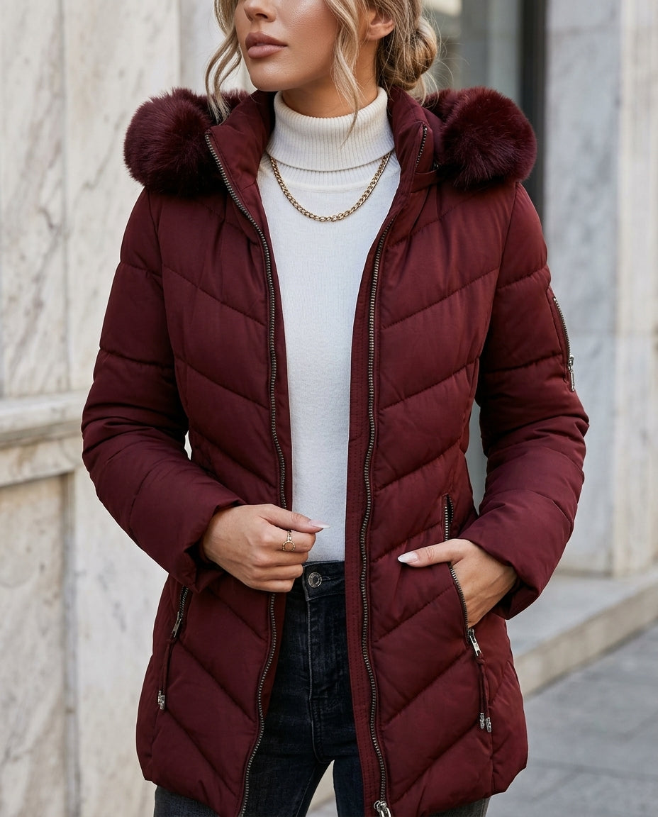 Gewatteerde Winterjas voor Dames met Afneembare Capuchon Taillekoord Warm Stijlvol Winterkleding Jas | Sansoti