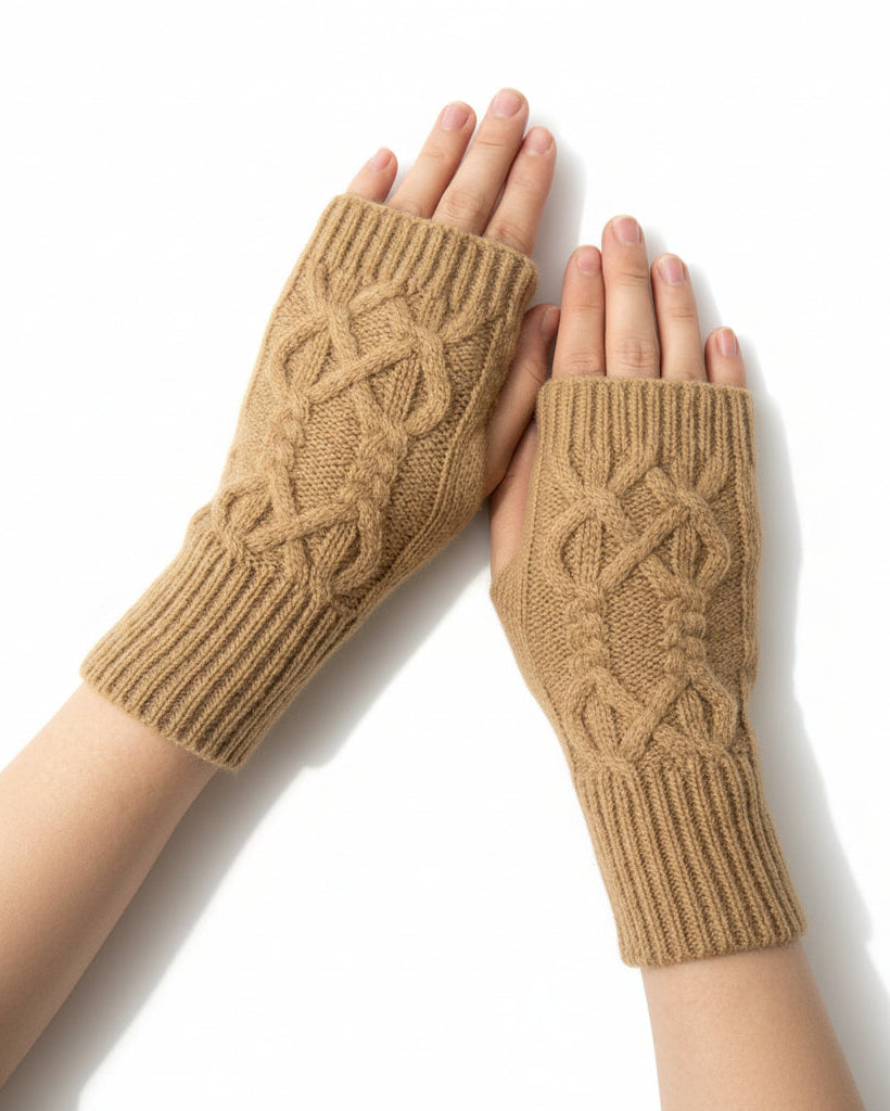 Fingerlose Pulswärmer mit gestricktem Zopfmuster für Damen, weiche Handwärmer für die Arbeit, Kaffee und den täglichen Gebrauch | Sansoti