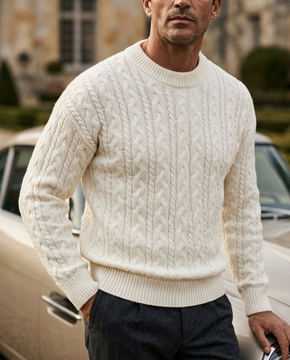 Pull en laine pour homme à motif torsadé, grosse maille, col rond, pull d’hiver chaud pour homme, automne | Sansoti