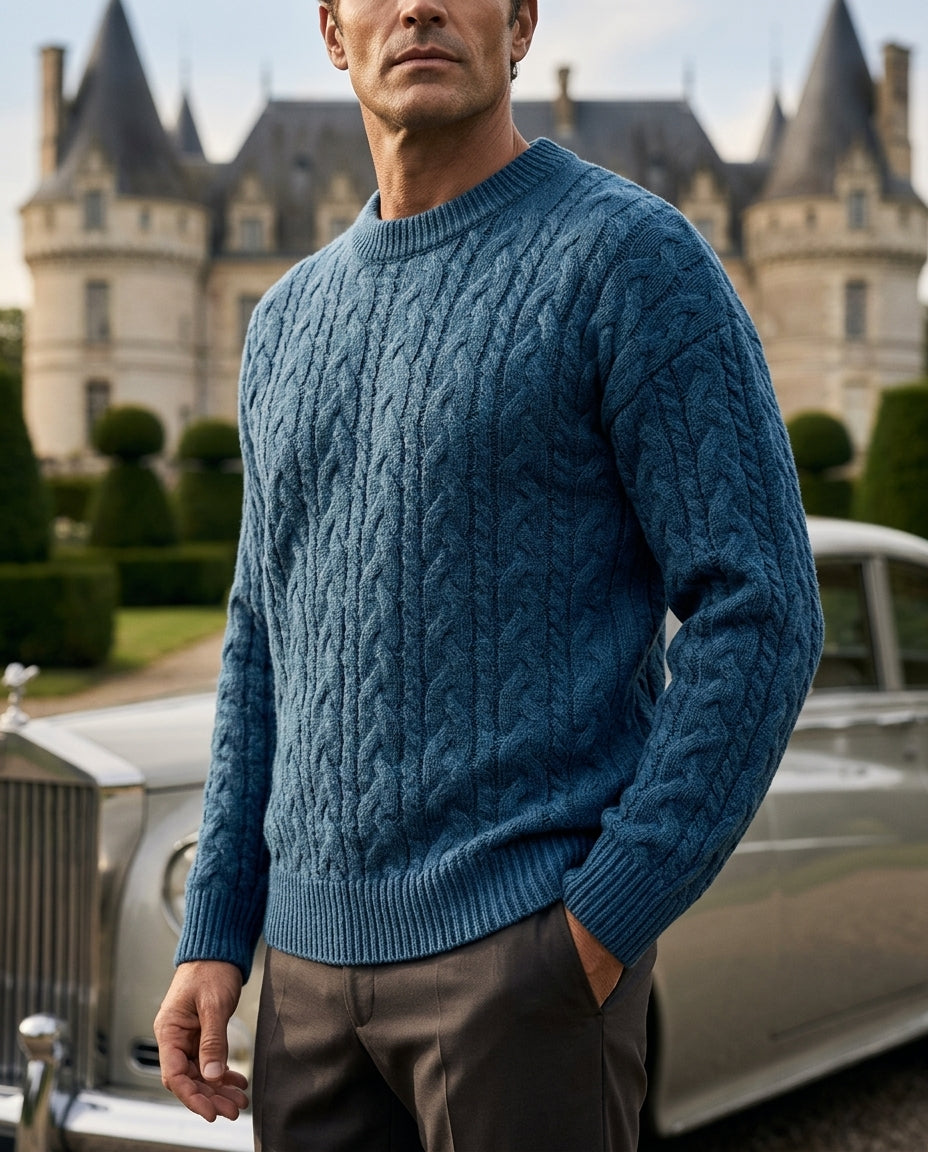 Pull en laine pour homme à motif torsadé, grosse maille, col rond, pull d’hiver chaud pour homme, automne | Sansoti