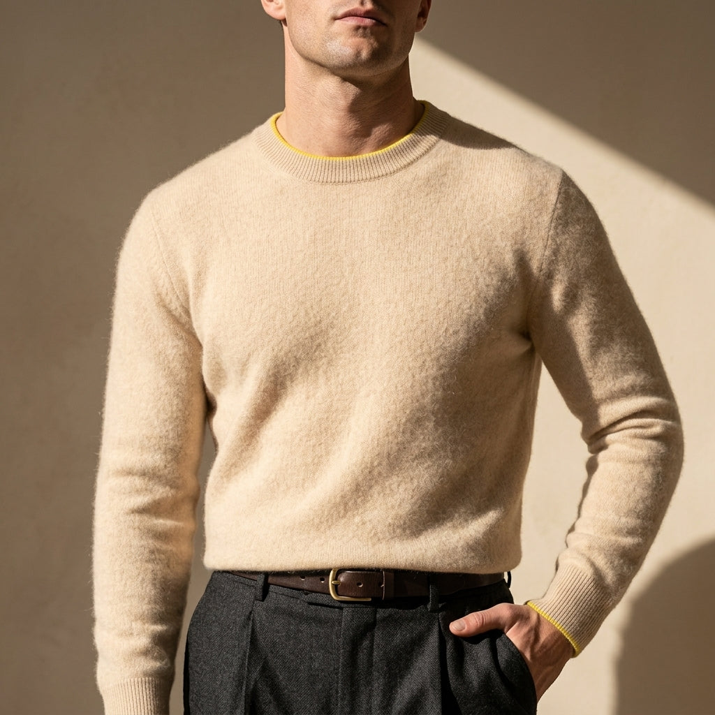 Kasjmier Trui Heren Ronde Hals Geborsteld Gebreid Premium Comfort Winter Wool Pullover Geribde Zoom Zacht | Sansoti