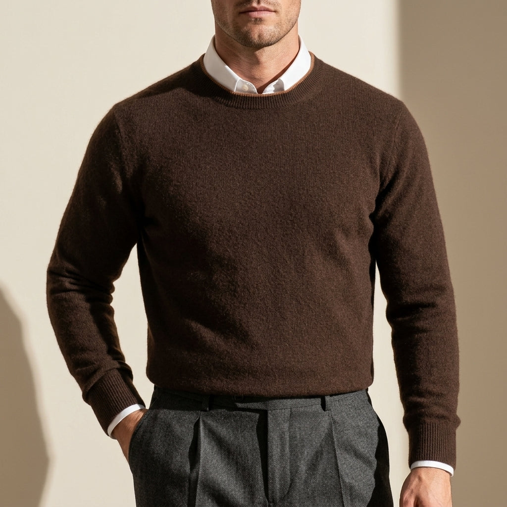 Kasjmier Trui Heren Ronde Hals Geborsteld Gebreid Premium Comfort Winter Wool Pullover Geribde Zoom Zacht | Sansoti