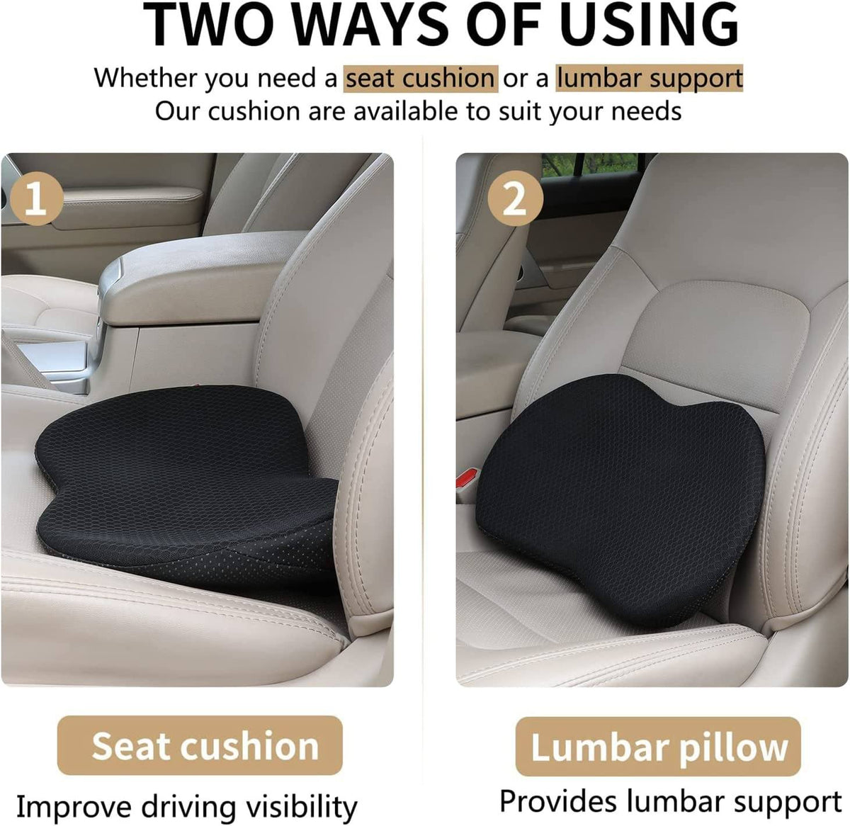 Ergonomiczna podwyższająca poduszka samochodowa z pianką memory foam zapewniająca optymalny komfort jazdy, wsparcie i lepszą widoczność | Sansoti