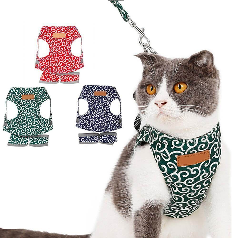 Katzengeschirr-Set mit Leine Verstellbares Netzgeschirr zum Spazierengehen im Freien XS S Polyester Komfortabel Sicher | Sansoti