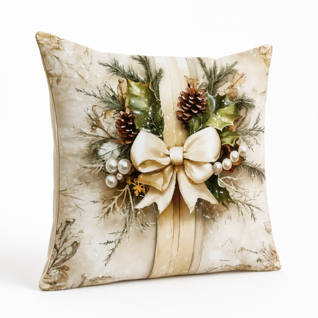 Samt-Kissenbezug mit festlichem Motiv 45×45 cm Gold Baumwoll-Polyester Reißverschluss Quadratisch Dekorativ für den Innenbereich | Sansoti
