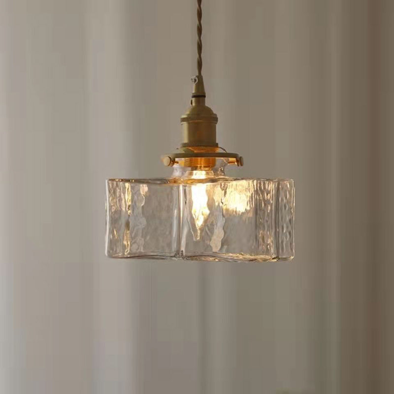 Vintage Hanglamp met Gegolfd Glas & IJzeren Armatuur – Vierkant/Rechthoekig – Scandinavisch Design voor Woonkamer | Sansoti