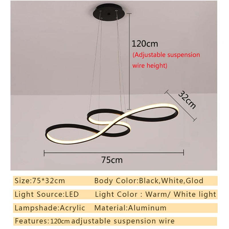 Musical Note Pendant Light Black Gold Design LED Adjustable Dining Room Living Room Modern Fixture Ambient Lighting Interior | Sansoti