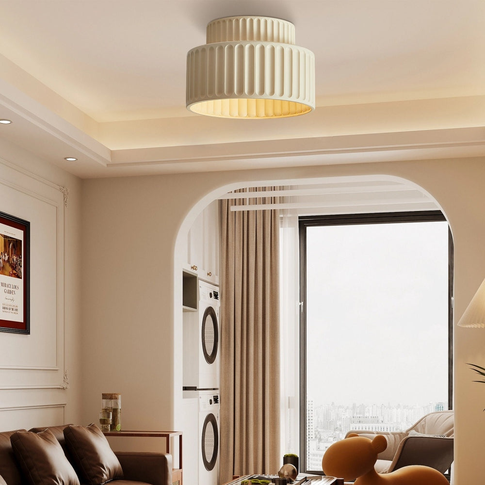 Deckenleuchte Gerippt Resin E27 Weiß Kompakt Modernes Interieur Wohnzimmer Küche Schlafzimmer Retro Design Deckenlampe | Restfield