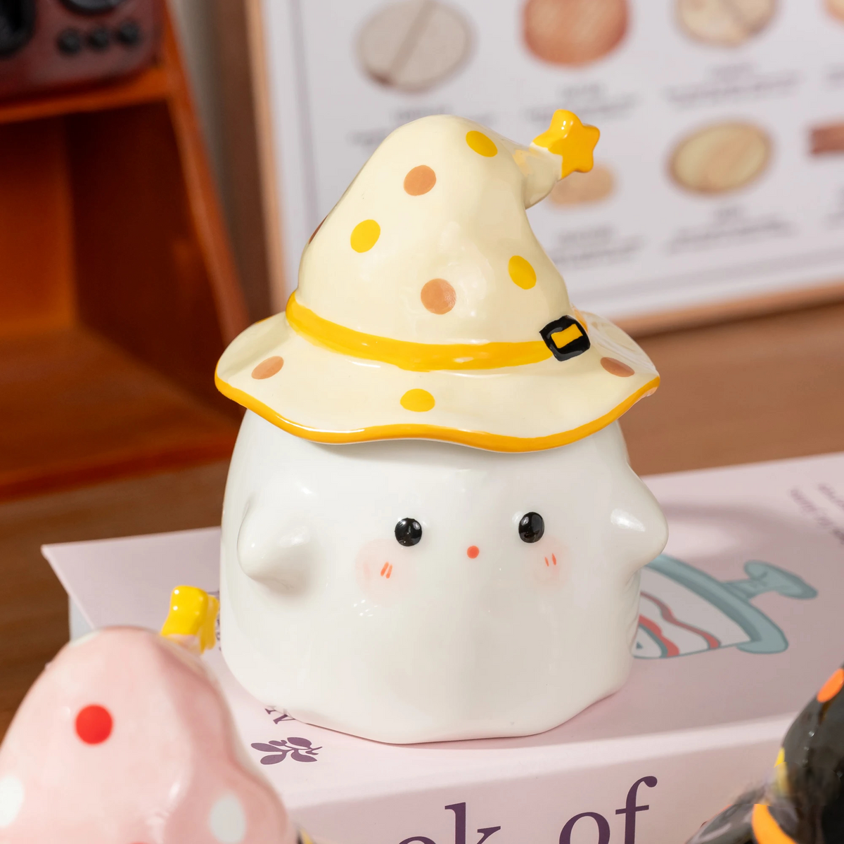 Ceramic Ghost Mug with Lid 300-400ml for Coffee Tea Hot Drinks Halloween Style Spooky Decoration | Sansoti