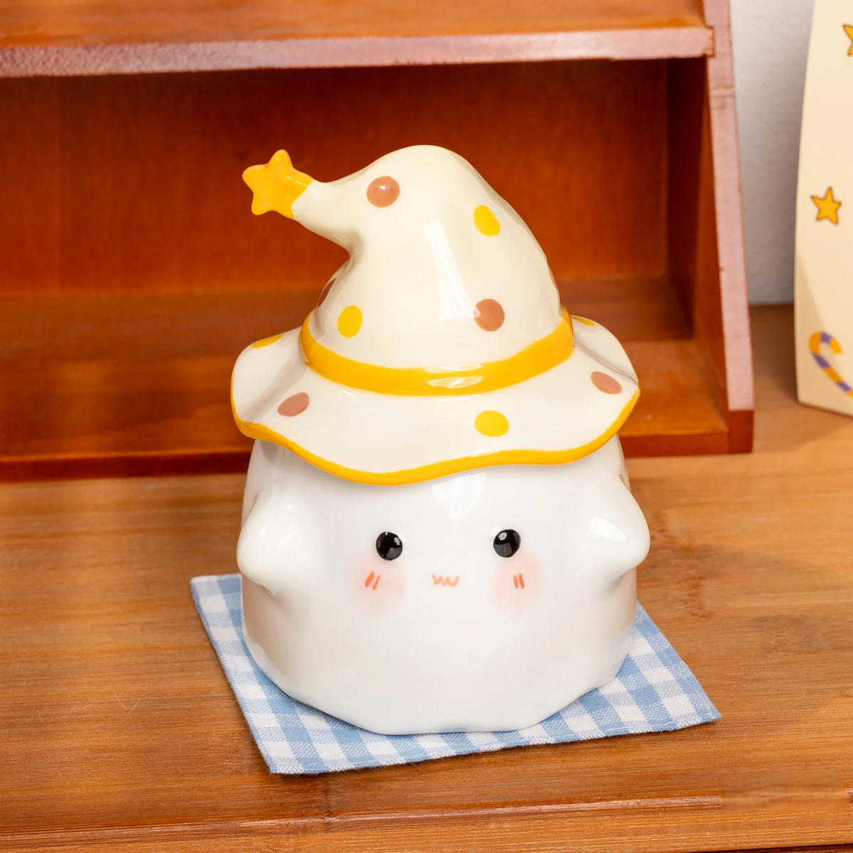 Ceramic Ghost Mug with Lid 300-400ml for Coffee Tea Hot Drinks Halloween Style Spooky Decoration | Sansoti