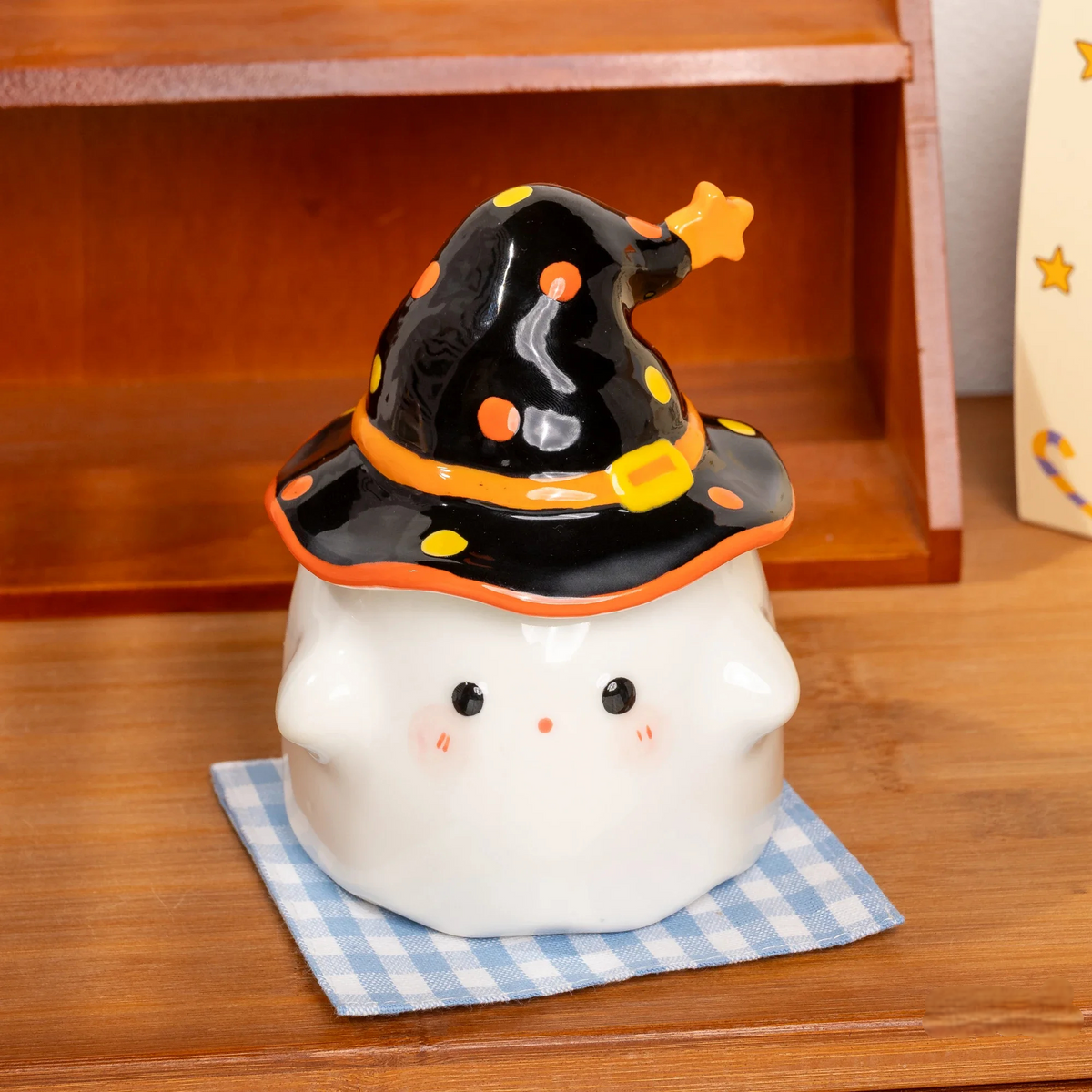 Ceramic Ghost Mug with Lid 300-400ml for Coffee Tea Hot Drinks Halloween Style Spooky Decoration | Sansoti