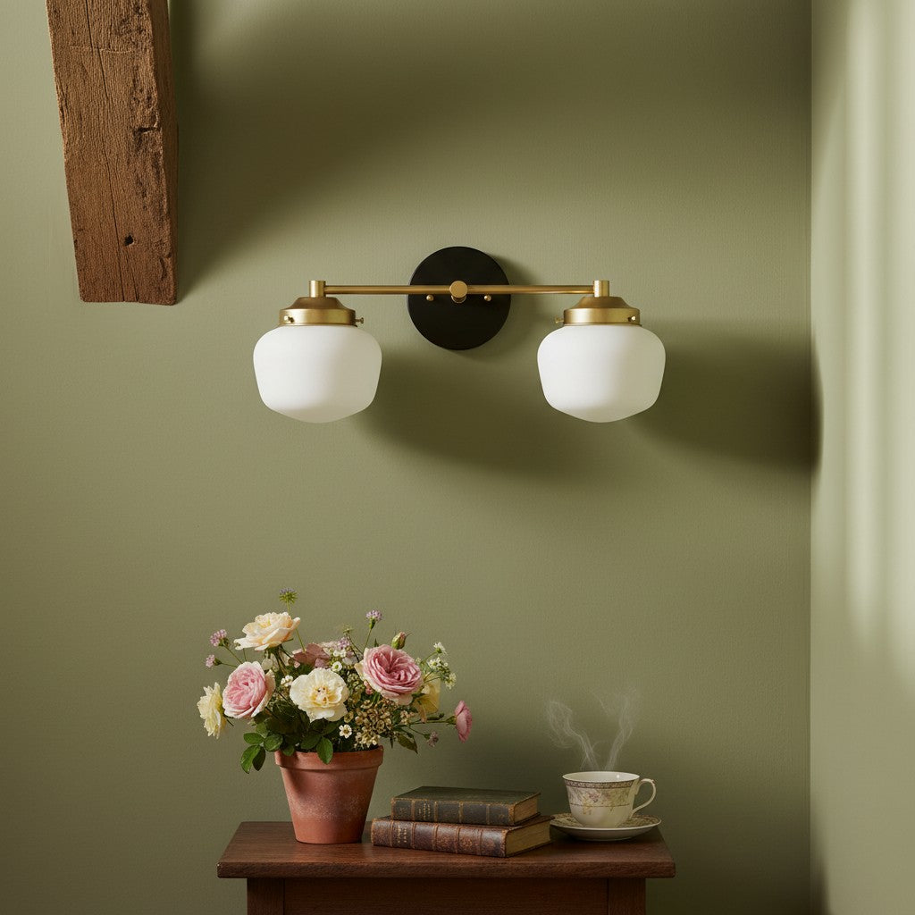 Globe Wandlamp Klassieke Badkamer Schoolhouse Verlichting Mat Opaal Glas voor Spiegel en Wastafel | Sansoti