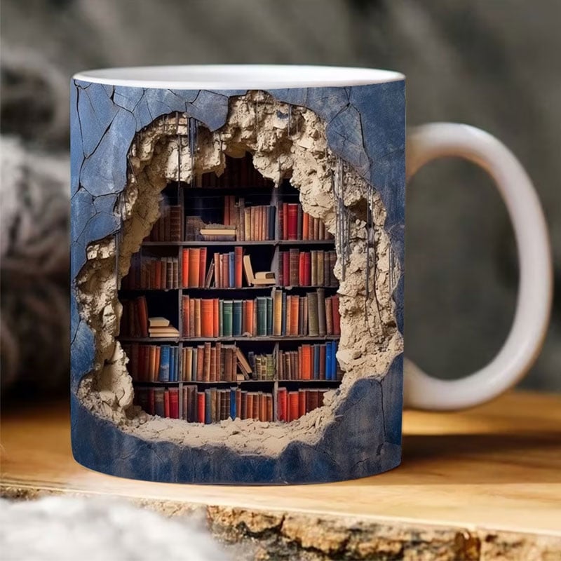 Keramische Boekenplank Mok 3D Design 350ml Koffiekop Literatuur Liefhebbers Cadeau voor Keuken en Woonkamer | Sansoti
