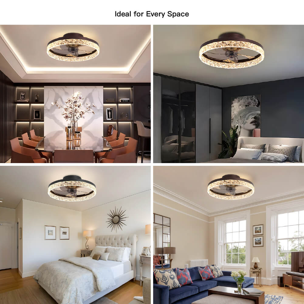 Plafondventilator met Verlichting Rond LED Dimbaar Afstandsbediening Zwart Goud Wit Modern | Sansoti