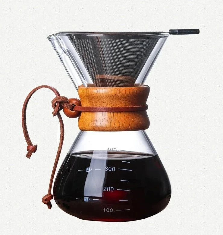 Glaskaffeekanne mit Pour-over-Filterset – handgemachter Kaffee – Barista-Qualität – 400 ml/600 ml/800 ml | Sansoti