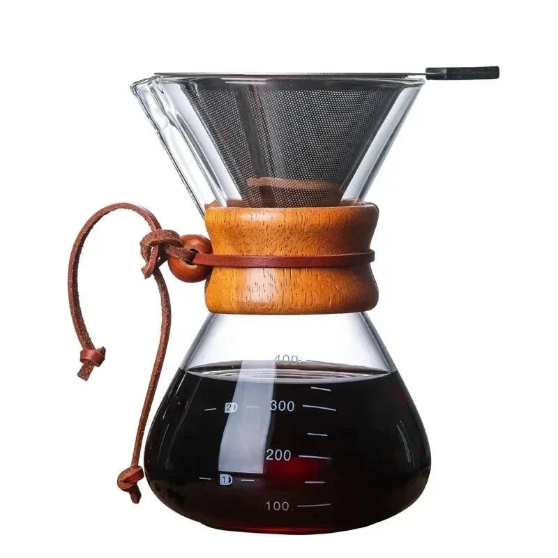 Glaskaffeekanne mit Pour-over-Filterset – handgemachter Kaffee – Barista-Qualität – 400 ml/600 ml/800 ml | Sansoti