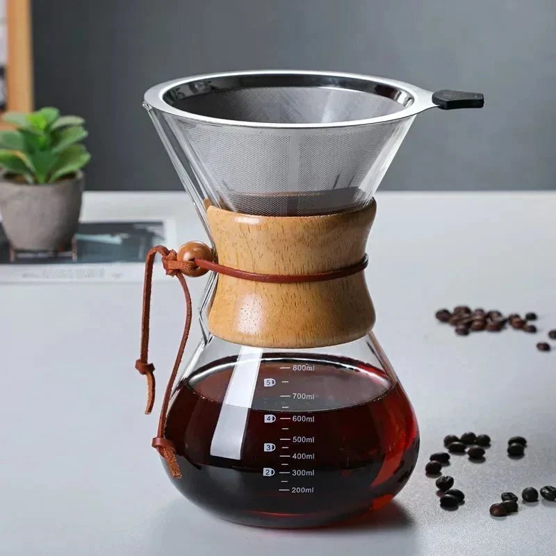 Glaskaffeekanne mit Pour-over-Filterset – handgemachter Kaffee – Barista-Qualität – 400 ml/600 ml/800 ml | Sansoti