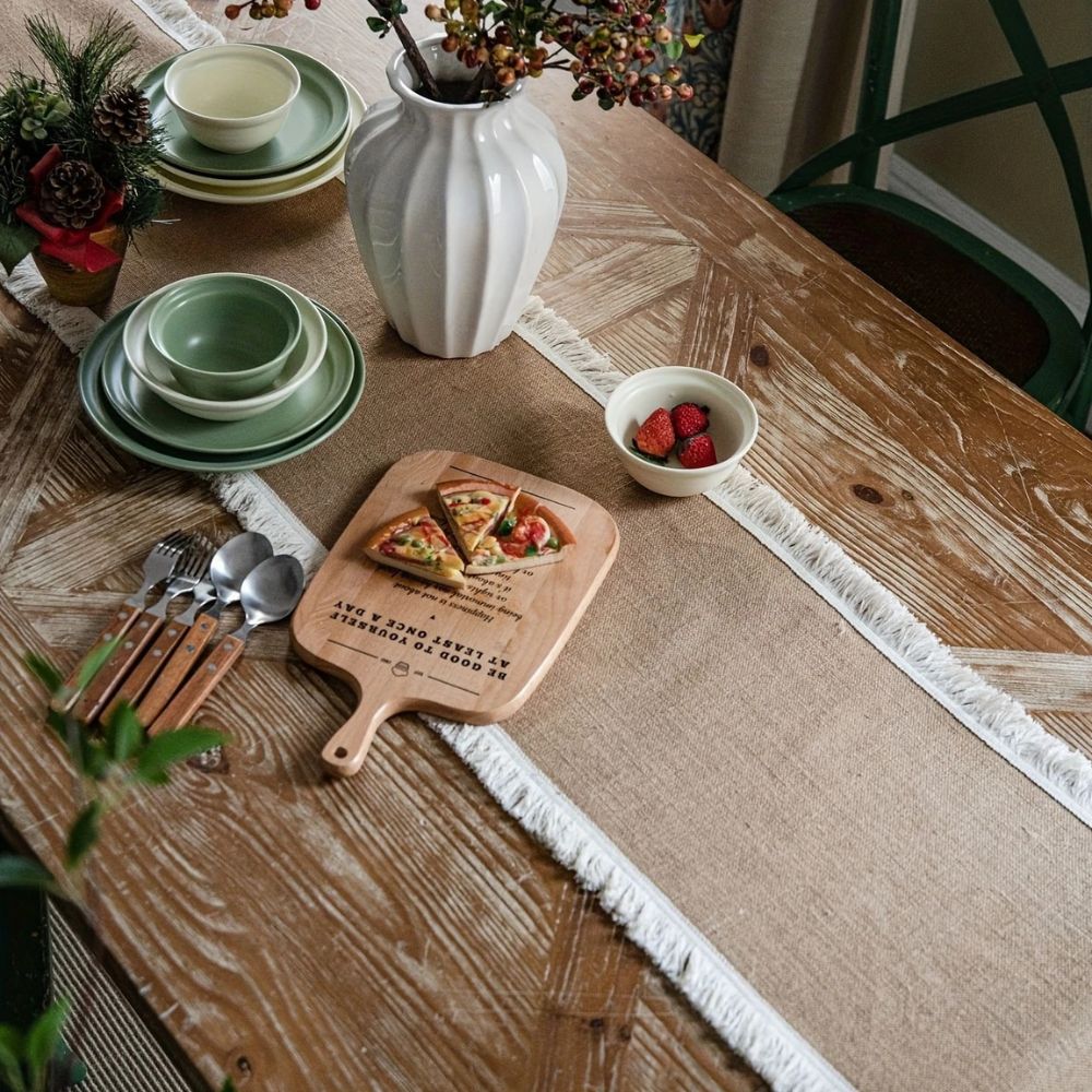 Tafelloper jute 30x180 cm beige eettafel decoratie rustiek boho tafellinnen tafel styling interieur | Sansoti